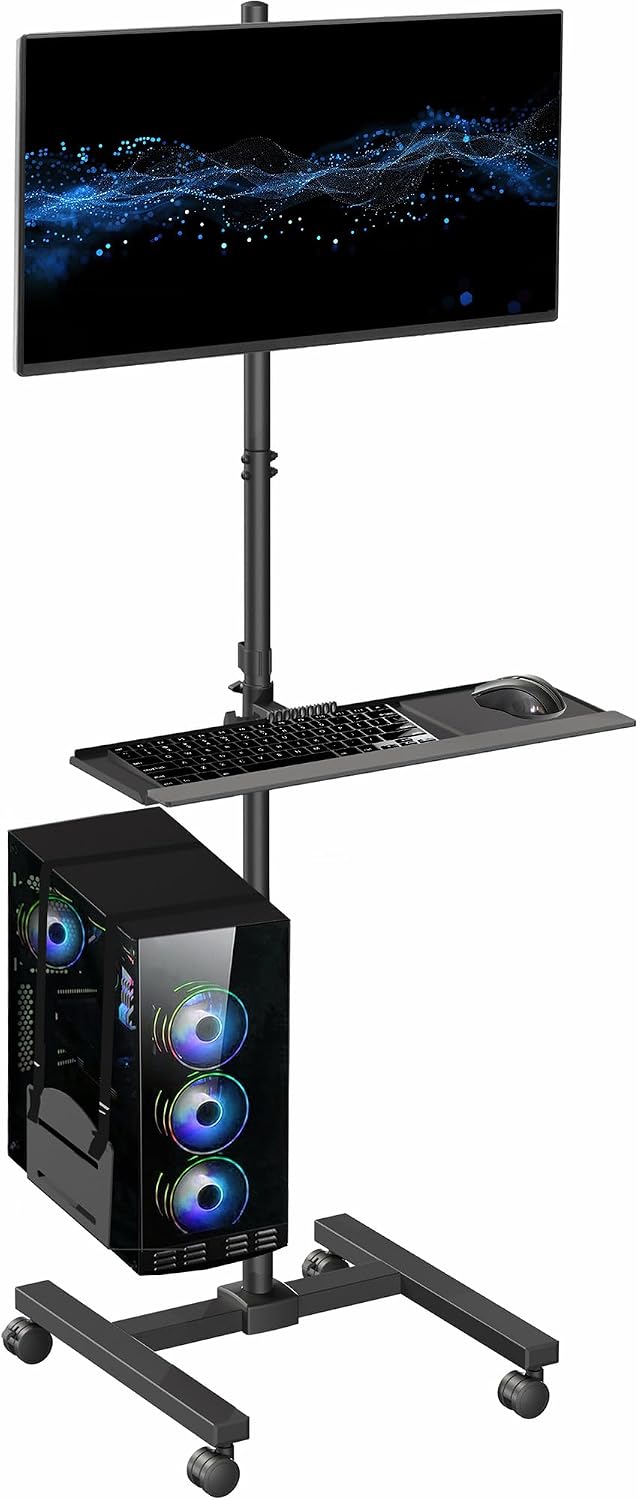 Czarny mobilny wózek komputero – Adjustable Monitor Mount recenzja i cena